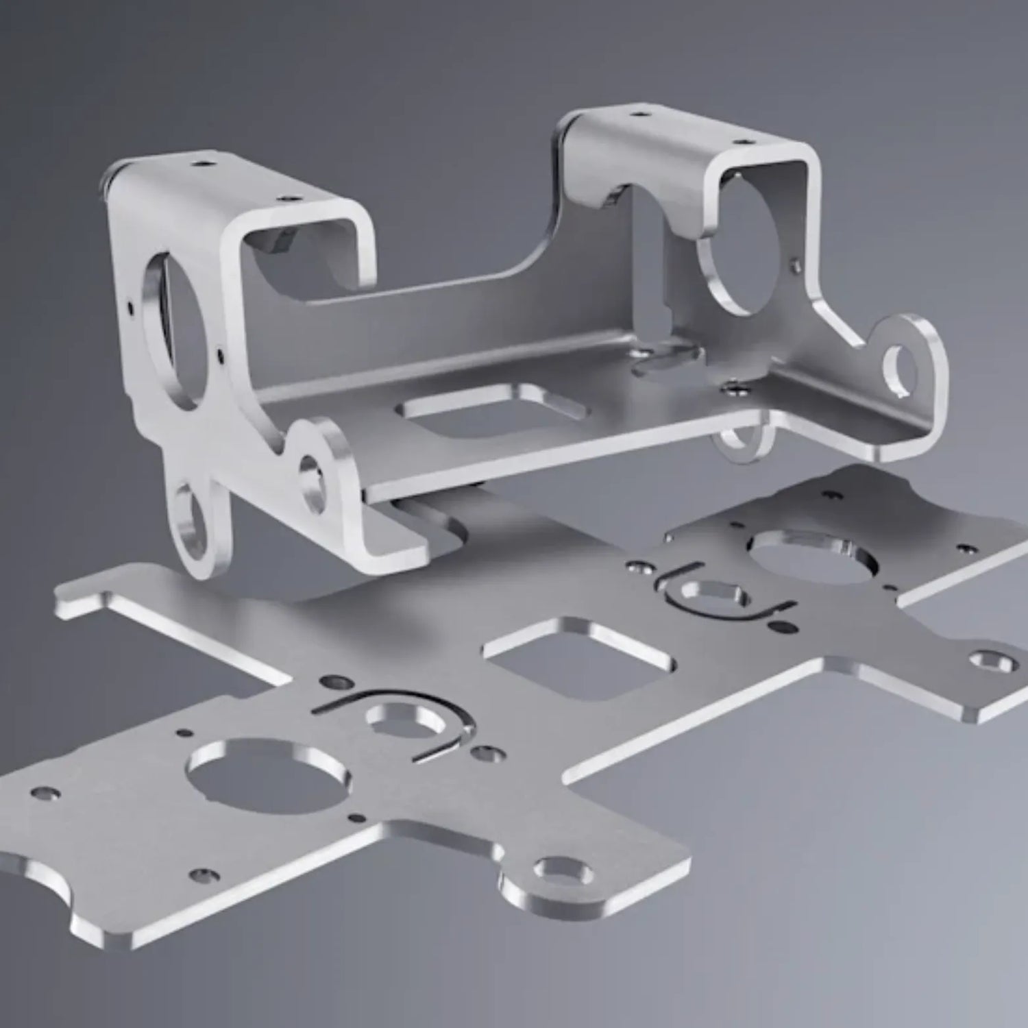 Metal mechanical components on a gray background
